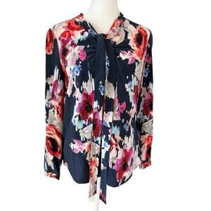 Kate Spade Live Colorfully 100% Silk Blouse Shirt‎ Top Tie V-Neck Floral
